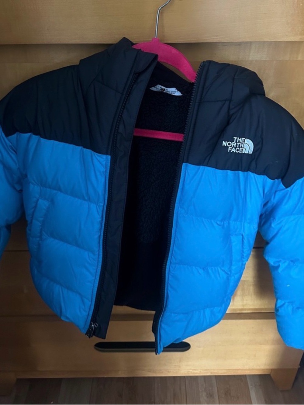 The North Face Kids Bright Blue and Black Puffer Jacket with Hood